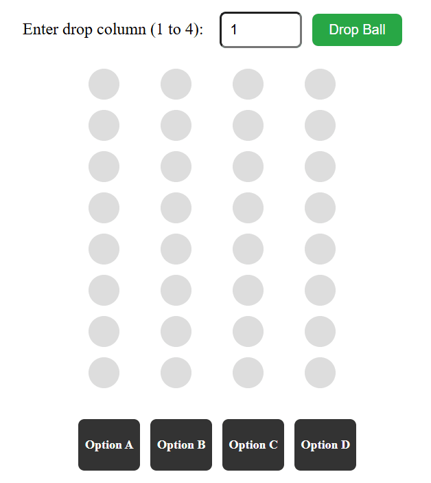 Plinko board with falling ball for random selection